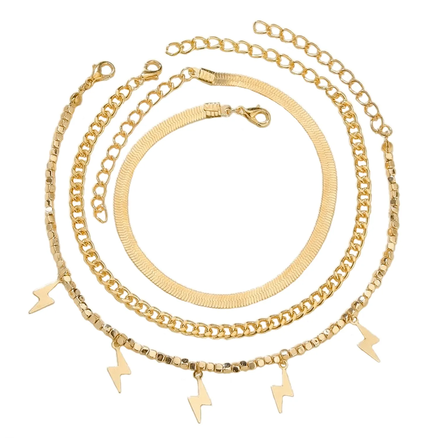 Adhira 3 Chain Lightning Anklet Set | 18k Gold Plated