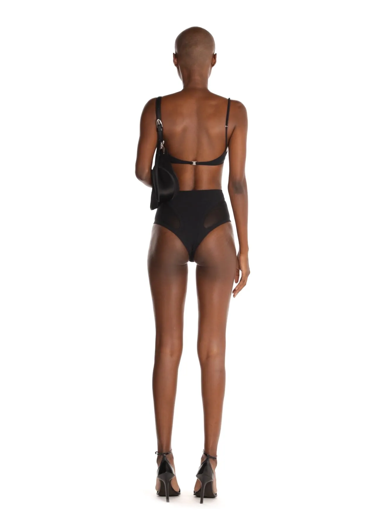 black mesh insert bikini bottom