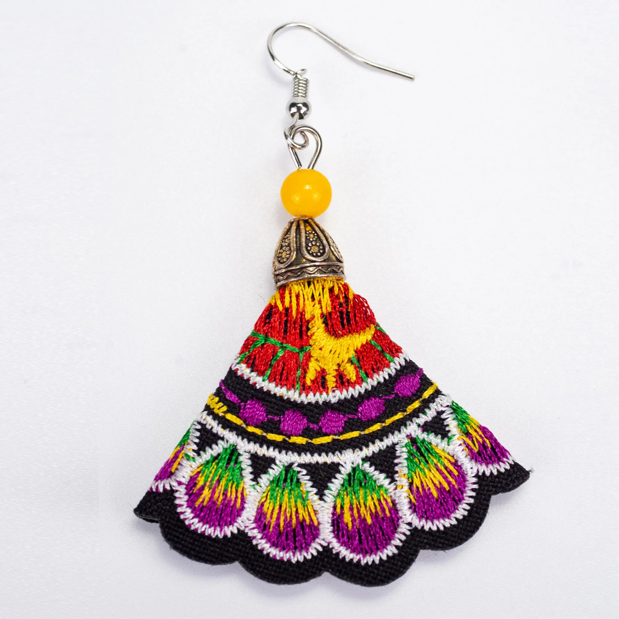 Black Red Hill Tribe Embroidery Earrings