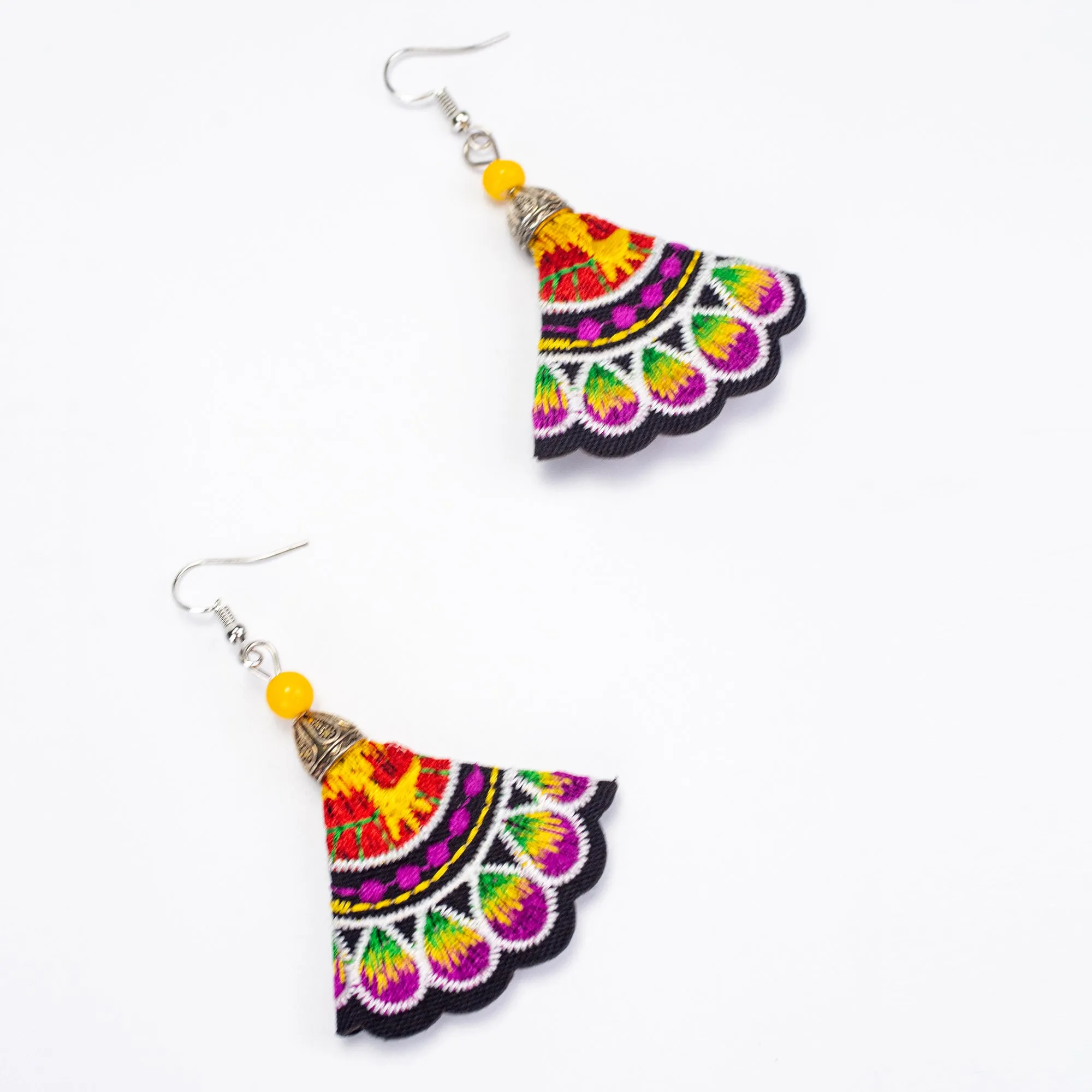 Black Red Hill Tribe Embroidery Earrings