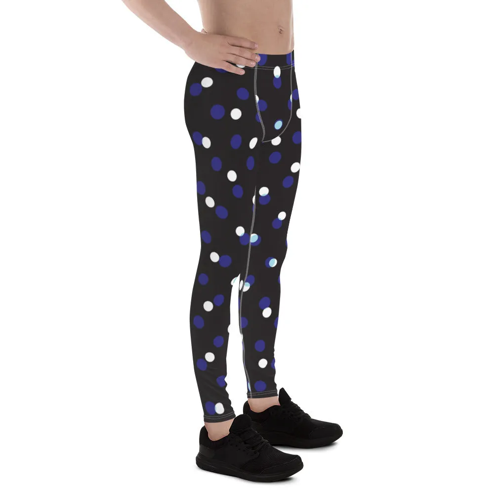 Black White Polka Dots Meggings, Best Men's Leggings Designer Running Tights- Made in USA/EU/MX