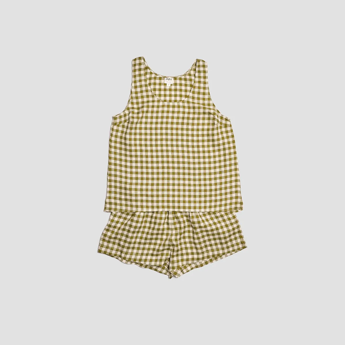 Botanical Green Gingham Linen Cami Set