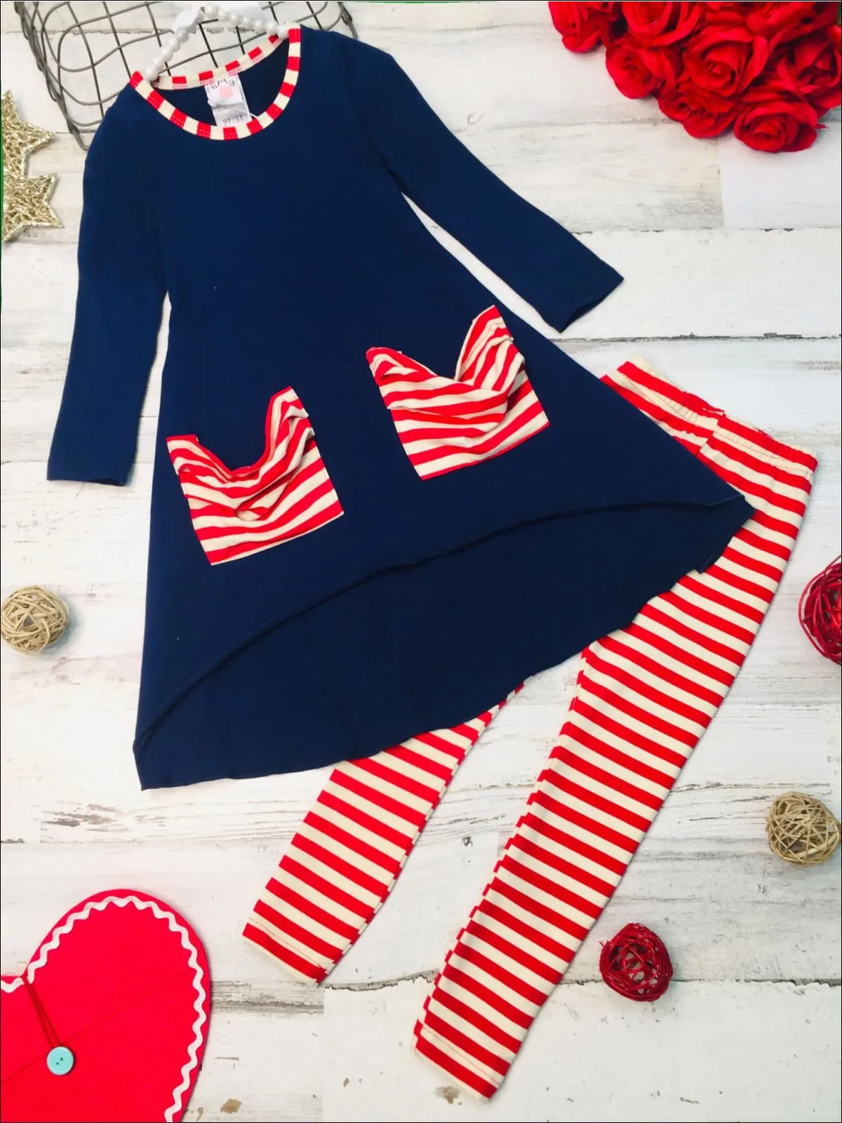 Candy Cane Slouch Pocket Tunic And Legging Set