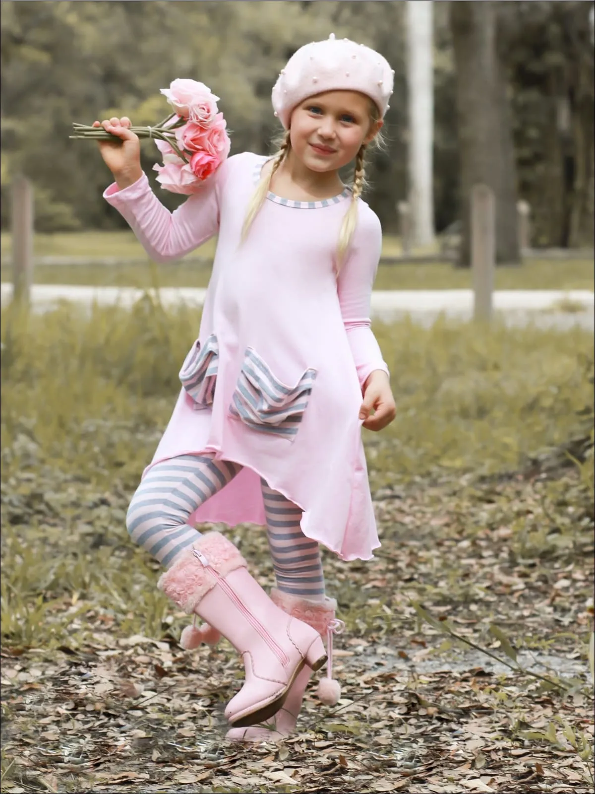 Candy Cane Slouch Pocket Tunic And Legging Set