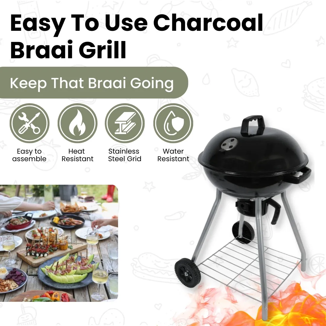 Charcoal Braai Grill with Ash Catcher and Adjustable Airvents - 45cm