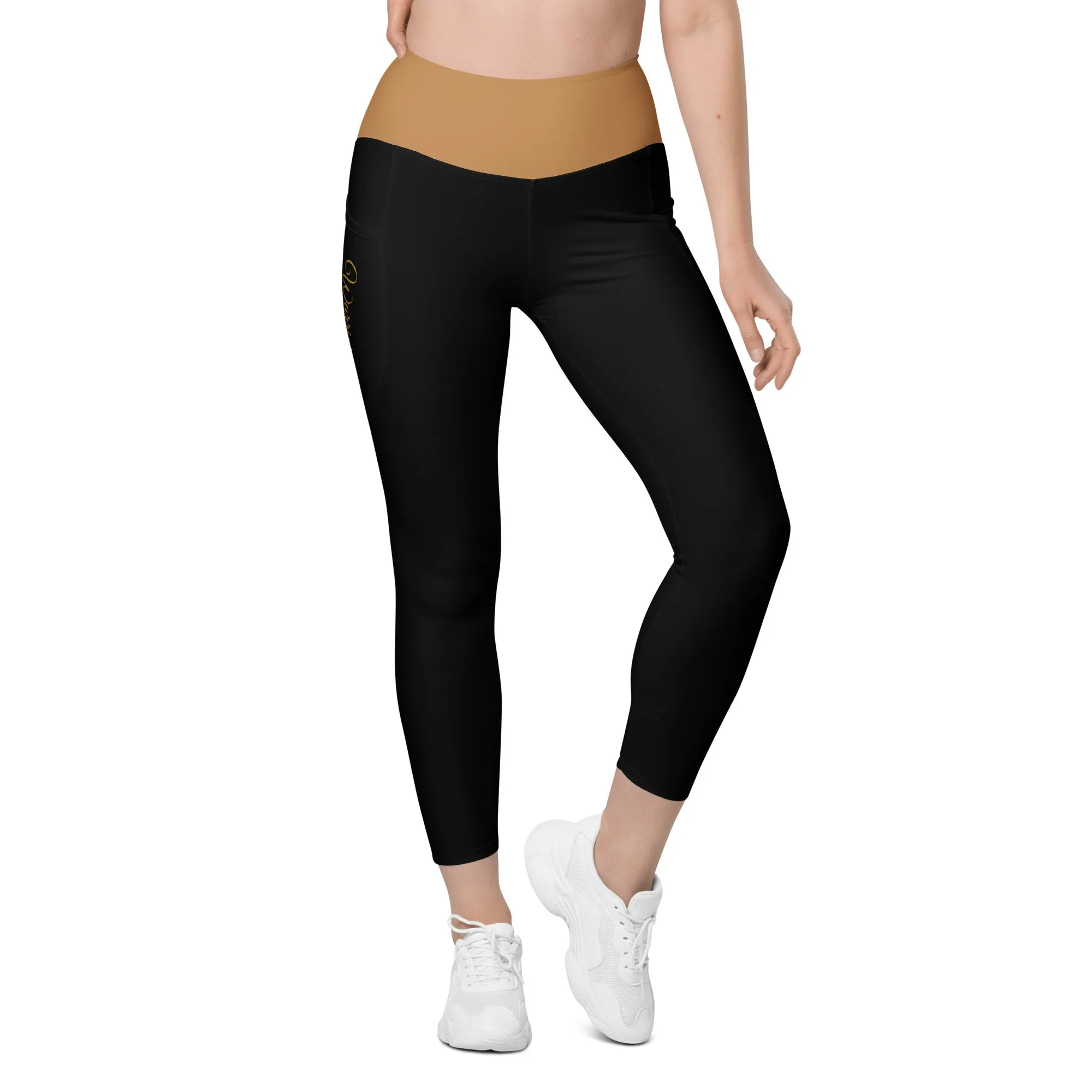 Childhood Cancer "Warrior" Leggings with Pockets (Black/Gold)(Size 2XL-6XL)