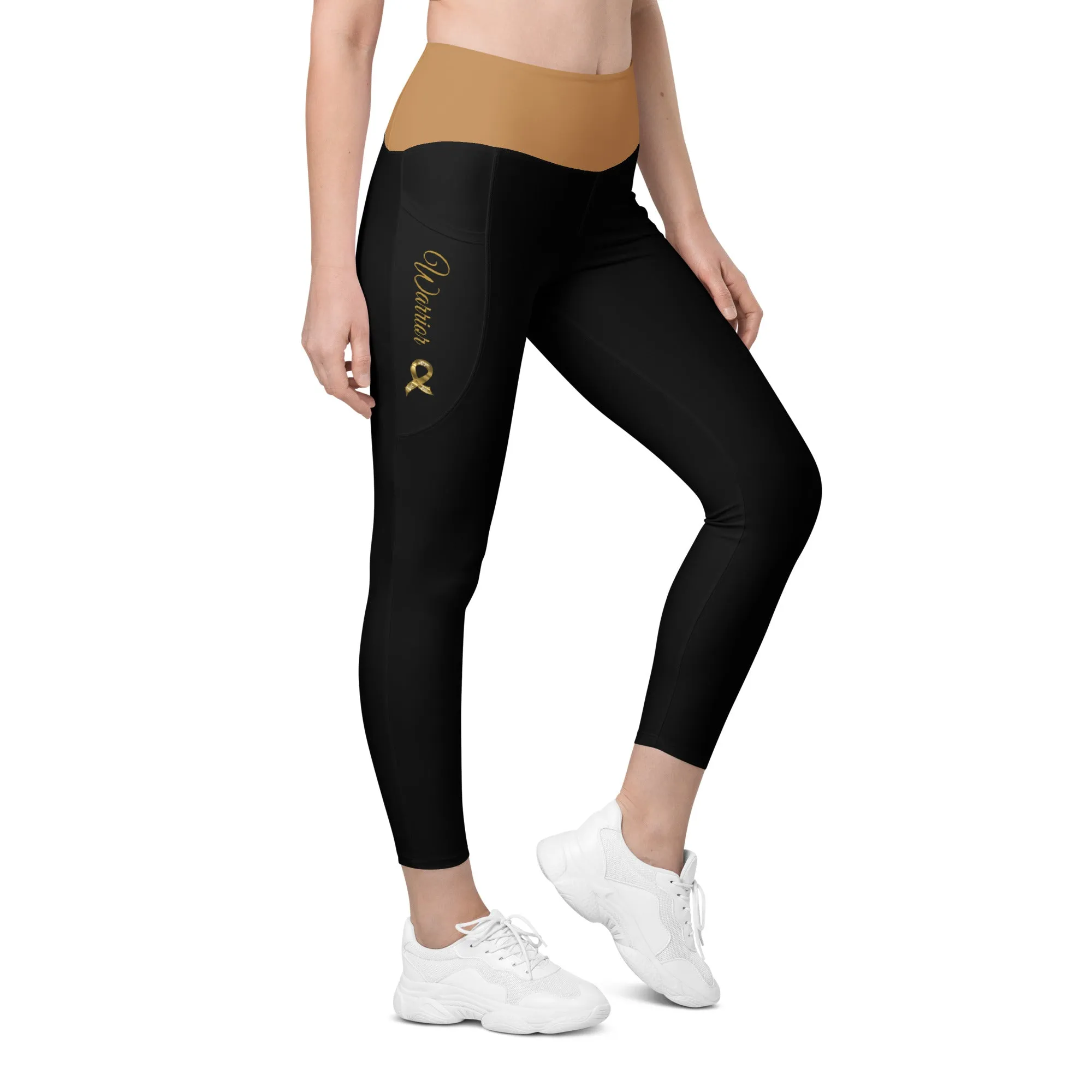 Childhood Cancer "Warrior" Leggings with Pockets (Black/Gold)(Size 2XL-6XL)