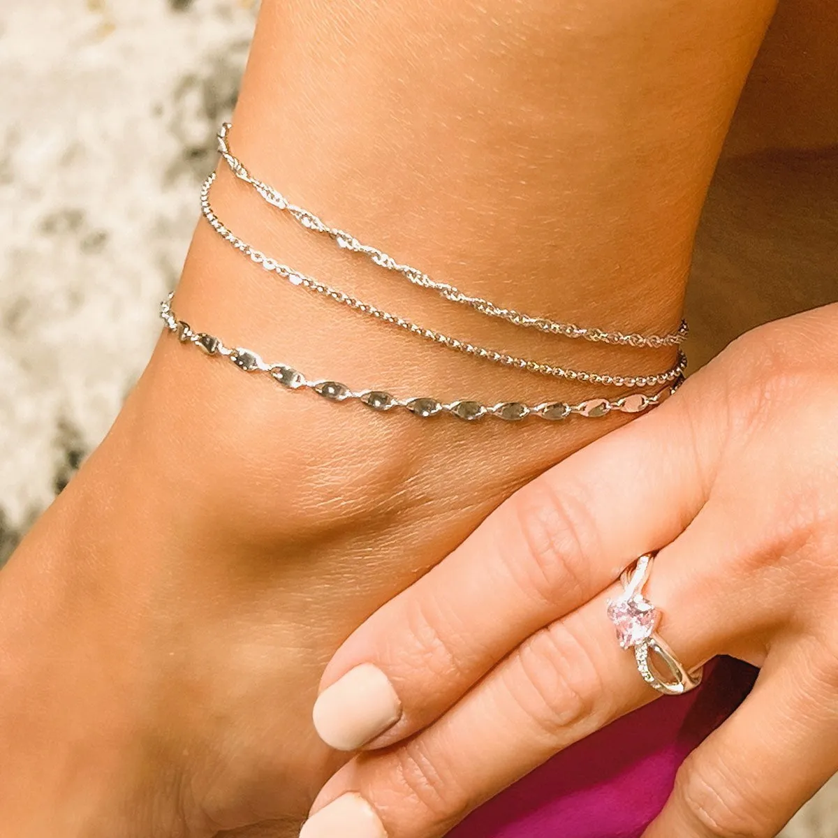 Confetti Silver Layering Anklet Set