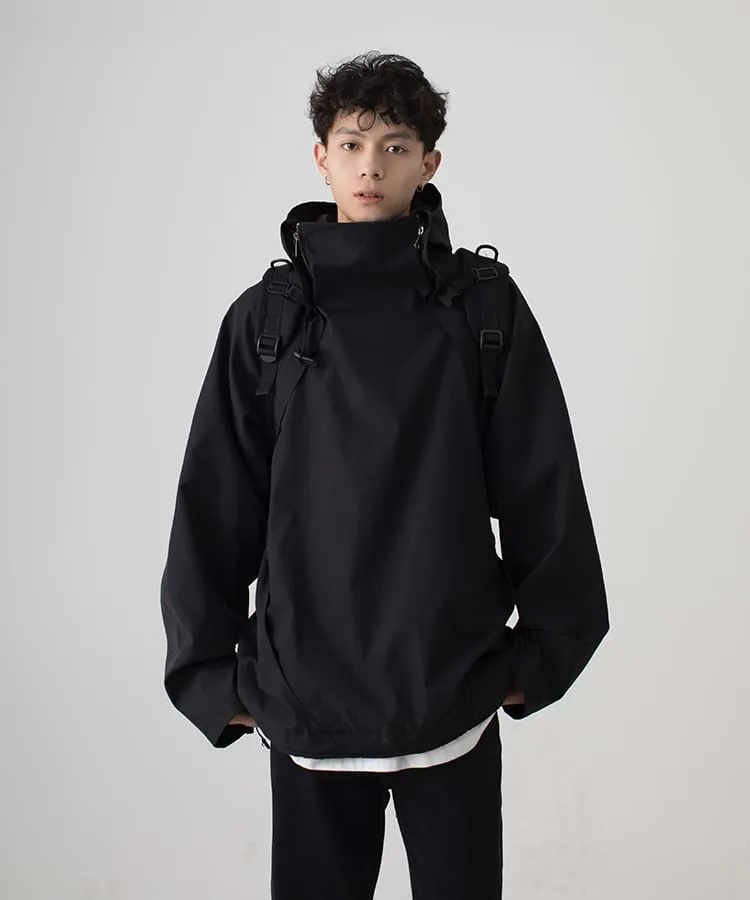 Double Zip Collar Hooded Jacket