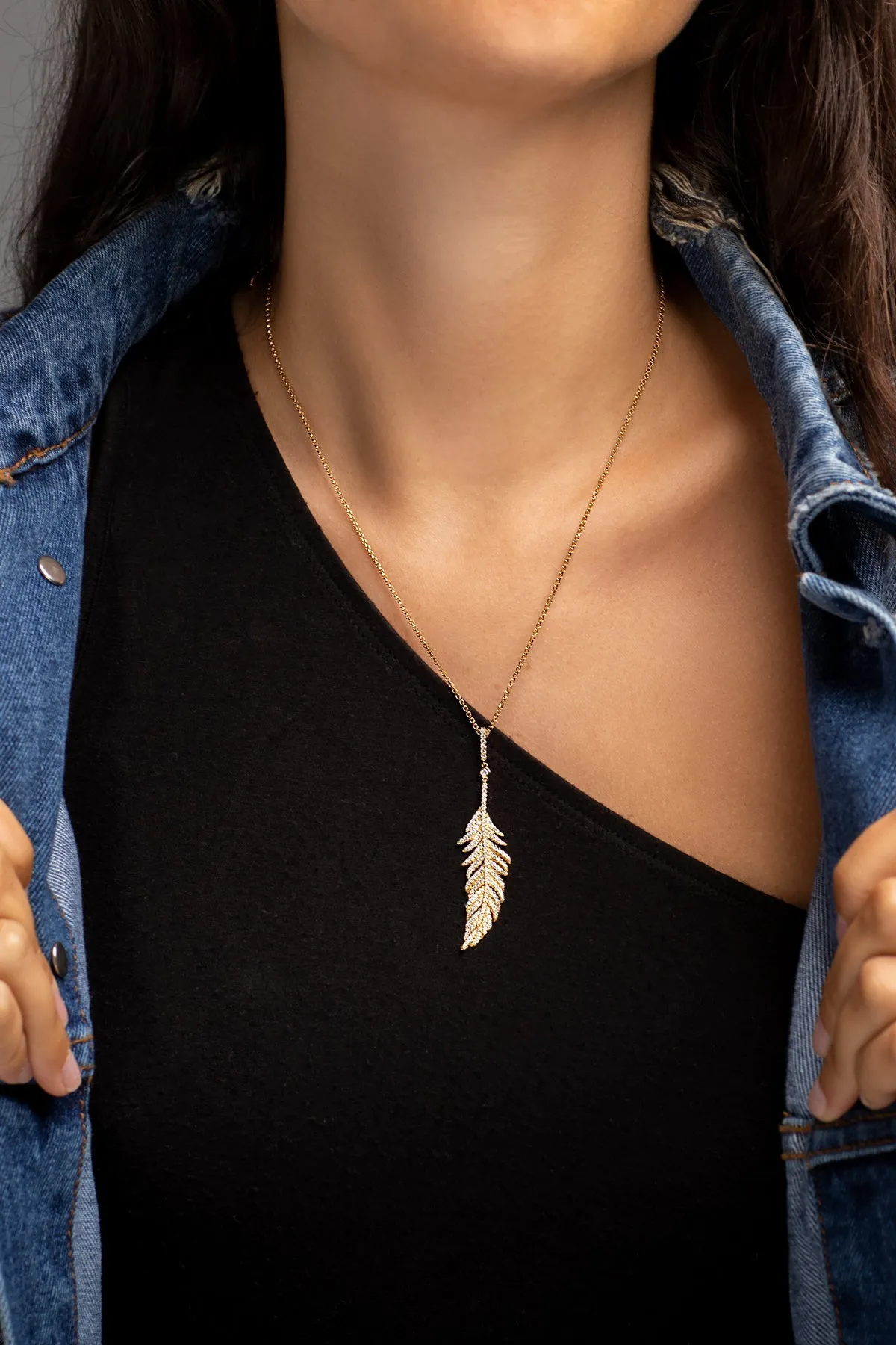 Feather Adjustable Necklace - Yellow Silver