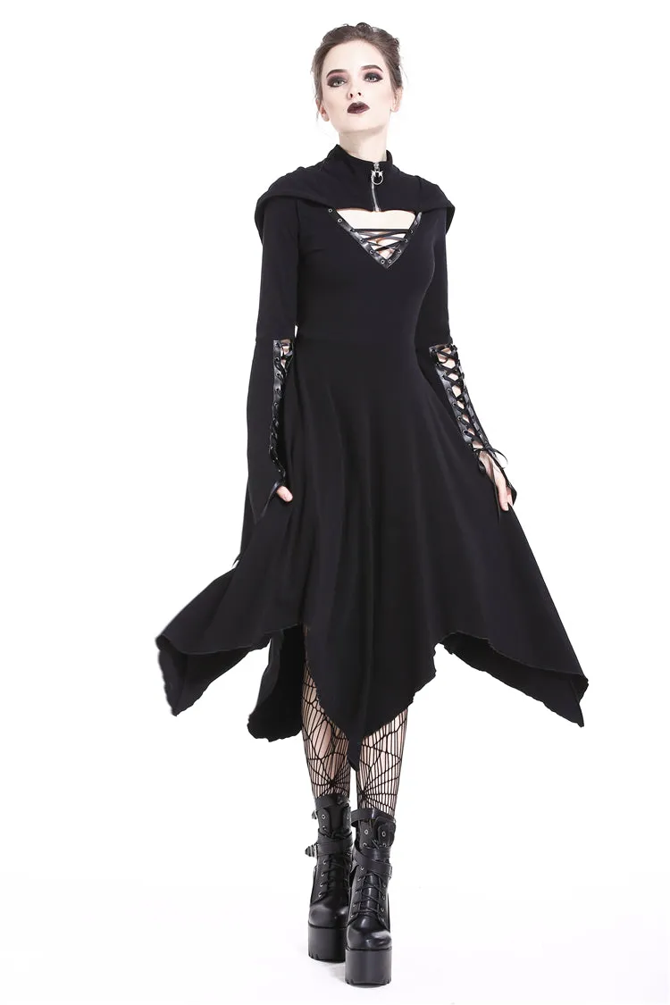 Gothic lace-up bust and sleeve hooded dress DW220