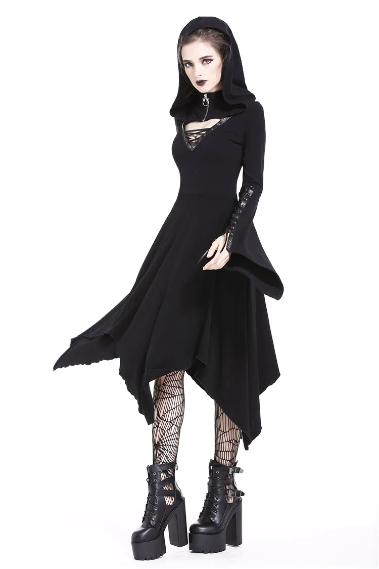 Gothic lace-up bust and sleeve hooded dress DW220