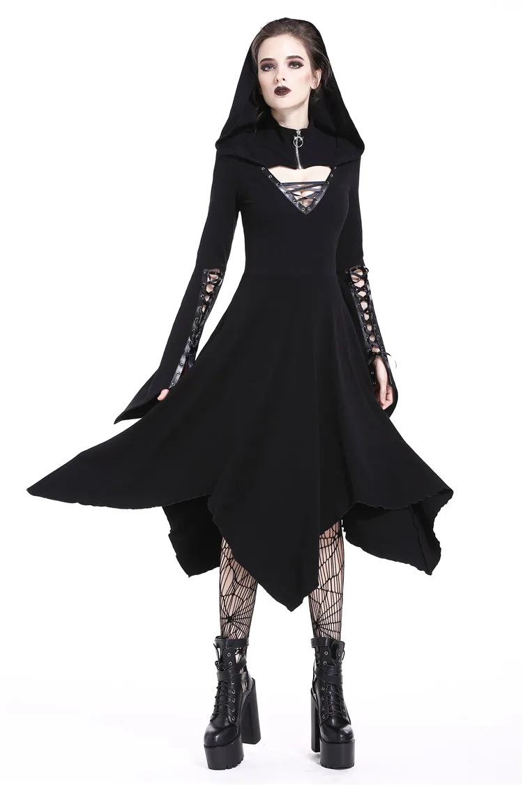 Gothic lace-up bust and sleeve hooded dress DW220