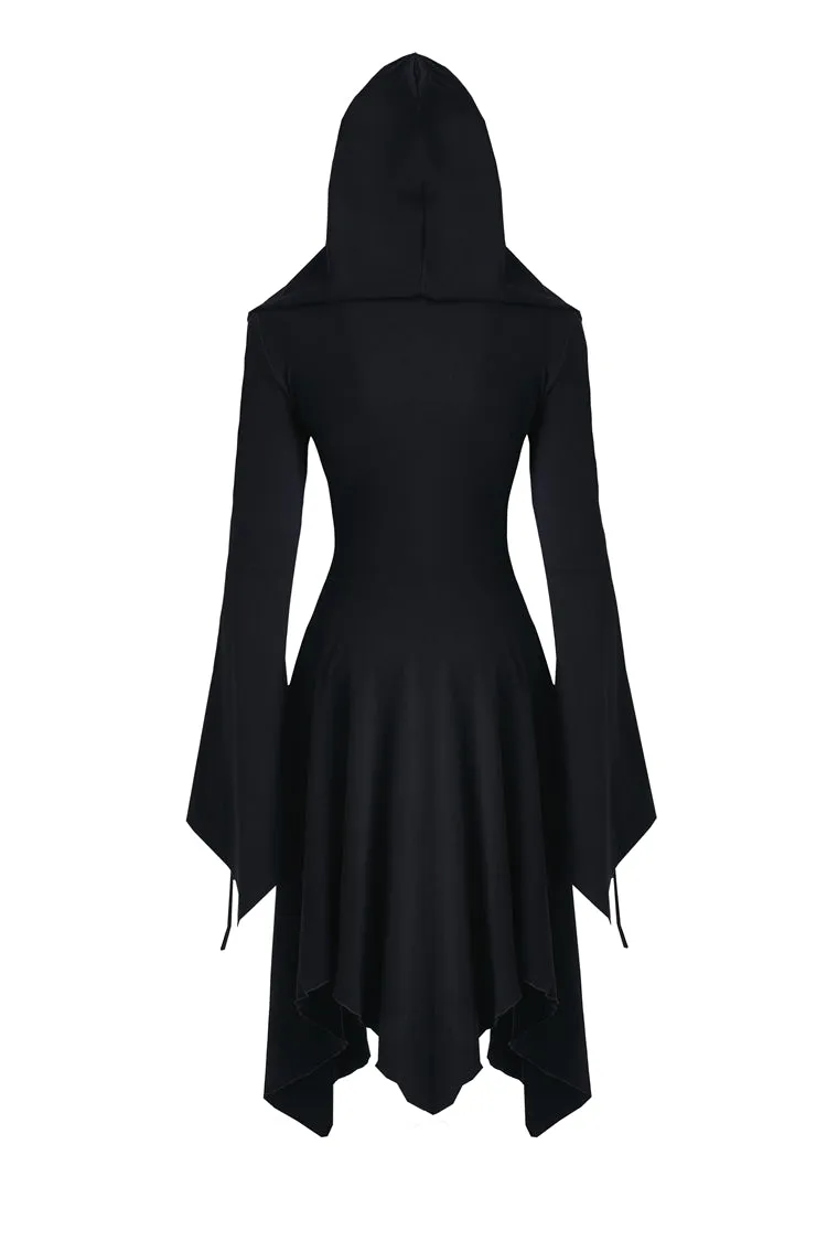 Gothic lace-up bust and sleeve hooded dress DW220