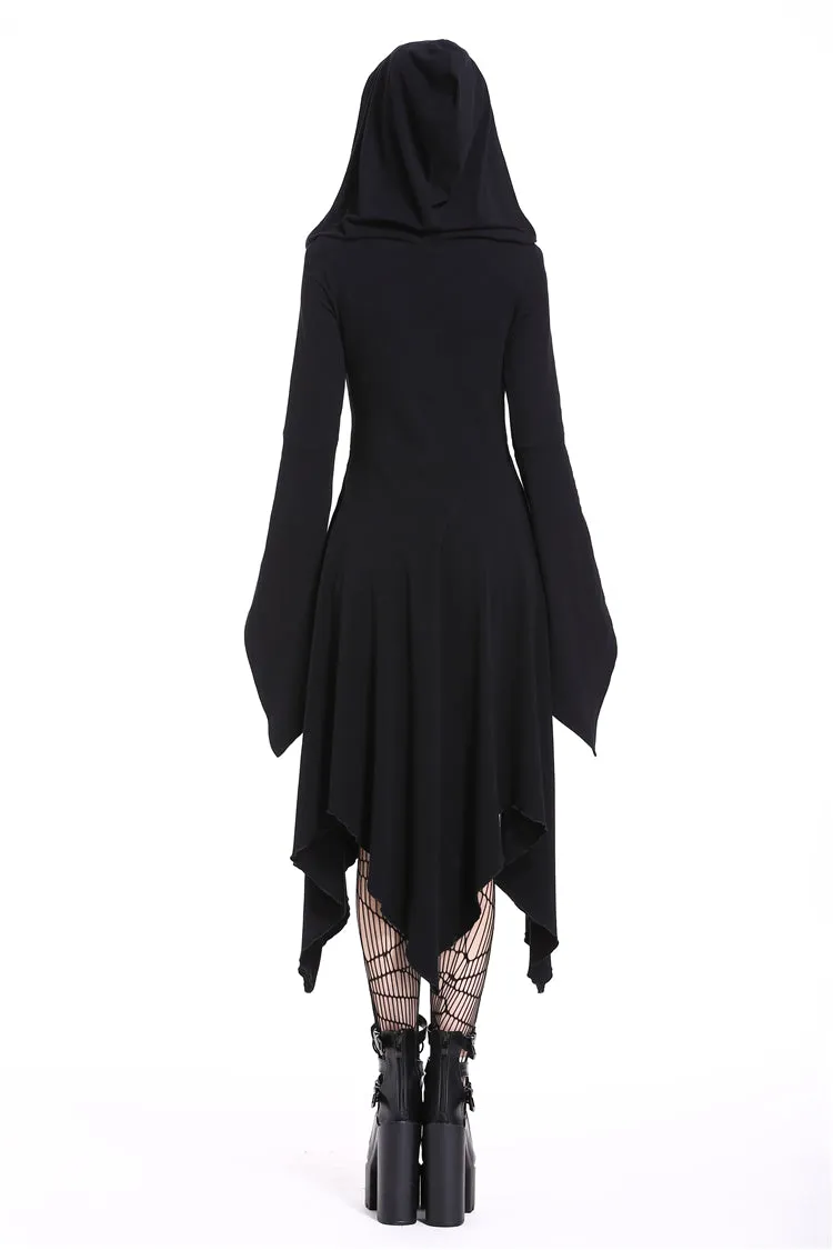 Gothic lace-up bust and sleeve hooded dress DW220