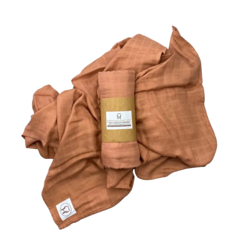 Halo & Horns Baby Swaddle/Wrap Organic Bamboo Muslin - Clay