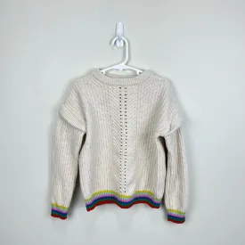 Mini Boden Girls Rainbow Rib Sweater Ecru 8-9