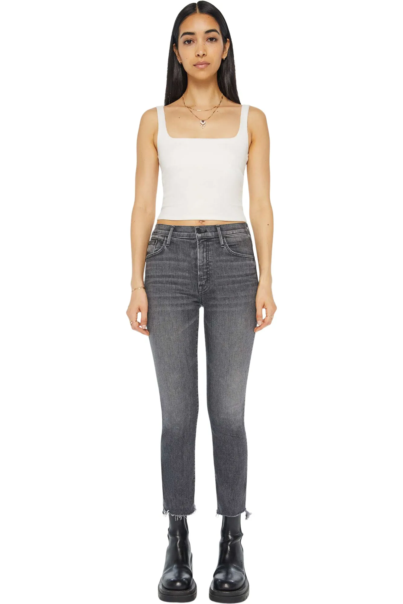 MOTHER Denim Insider Crop Step Fray in Up in Smoke