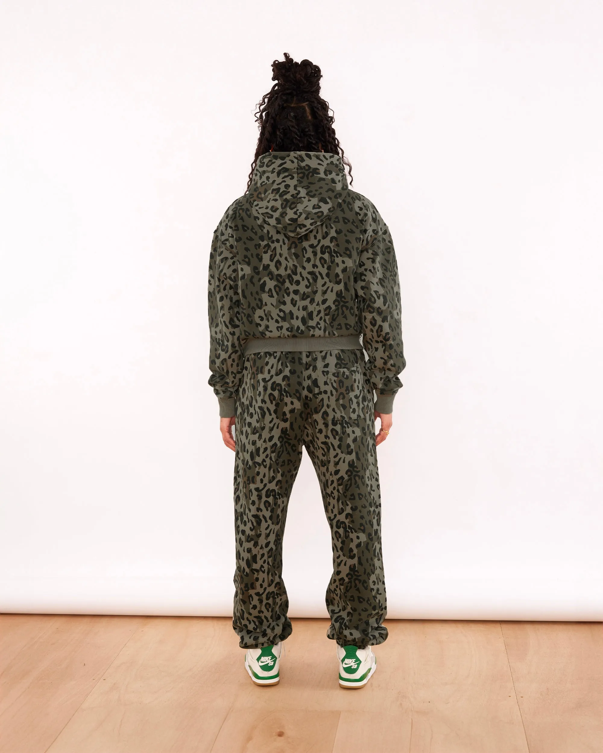 Patta Femme Leopard Cropped Hooded Sweater (Dusty Olive)