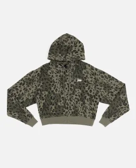 Patta Femme Leopard Cropped Hooded Sweater (Dusty Olive)