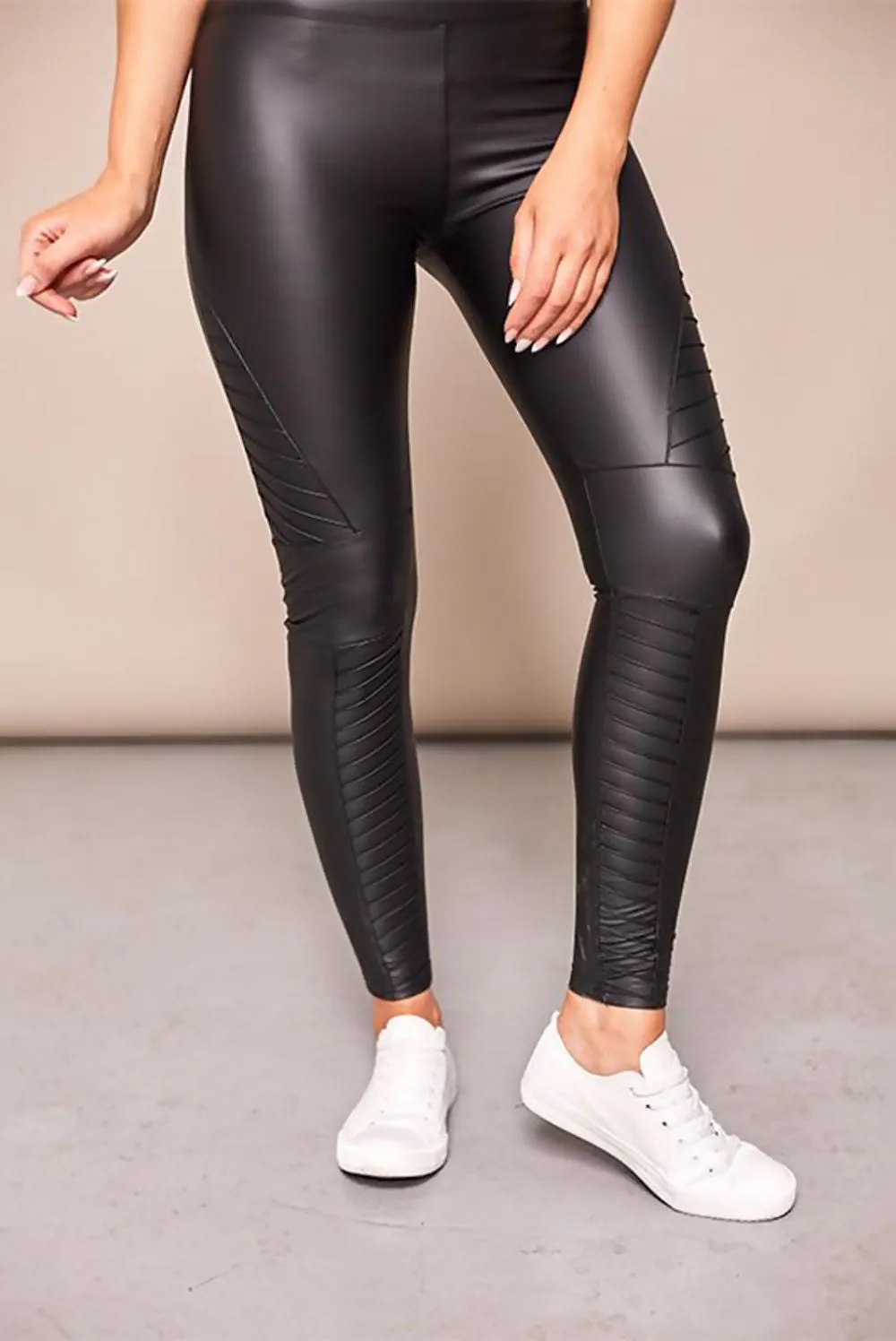 Pattie Black High Waist PU Biker Leggings