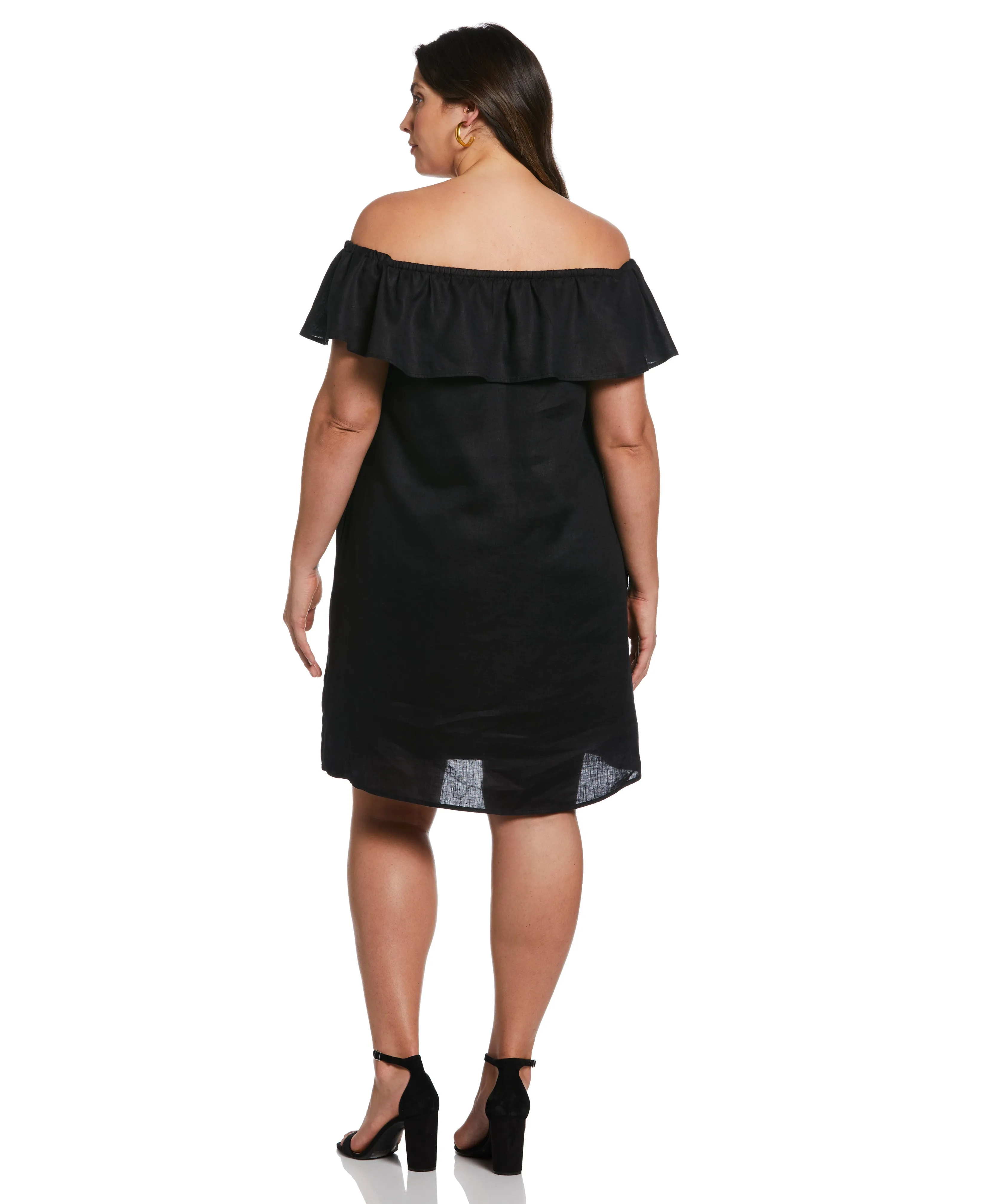 Plus Size Off-the-Shoulder Ruffle Linen Dress