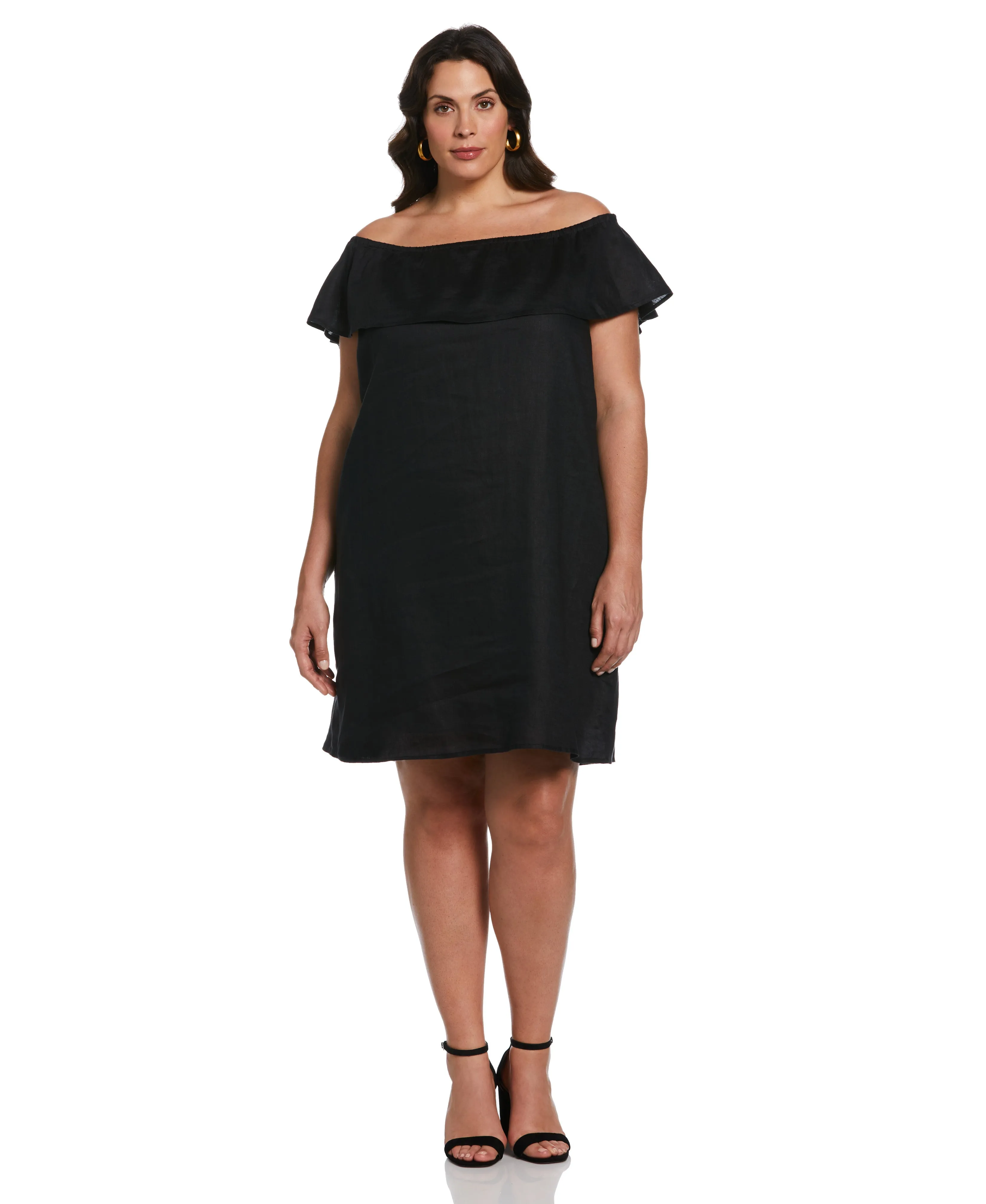 Plus Size Off-the-Shoulder Ruffle Linen Dress