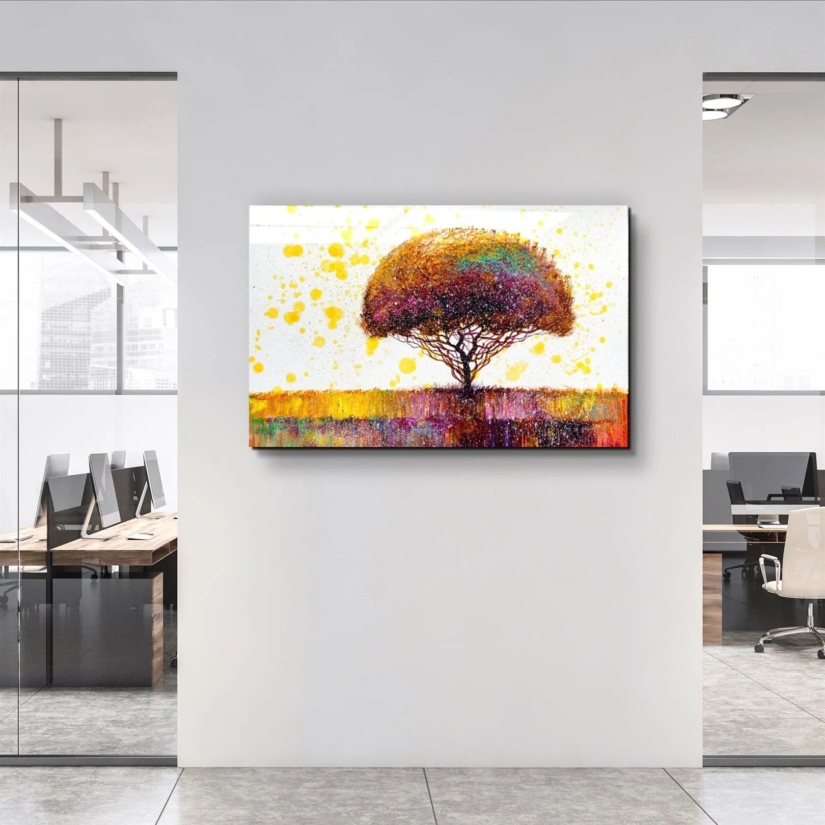 ・"Abstract Colorful Tree"・Glass Wall Art