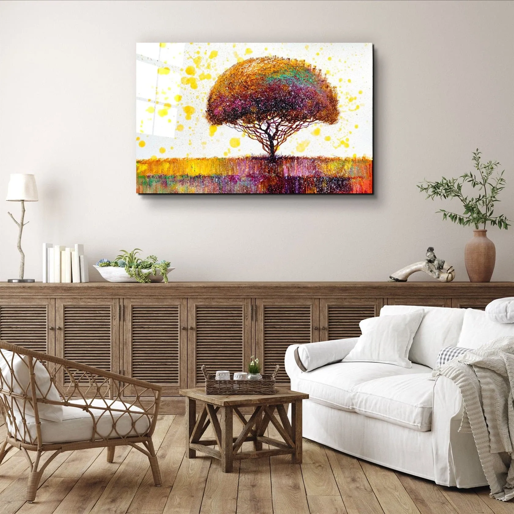 ・"Abstract Colorful Tree"・Glass Wall Art