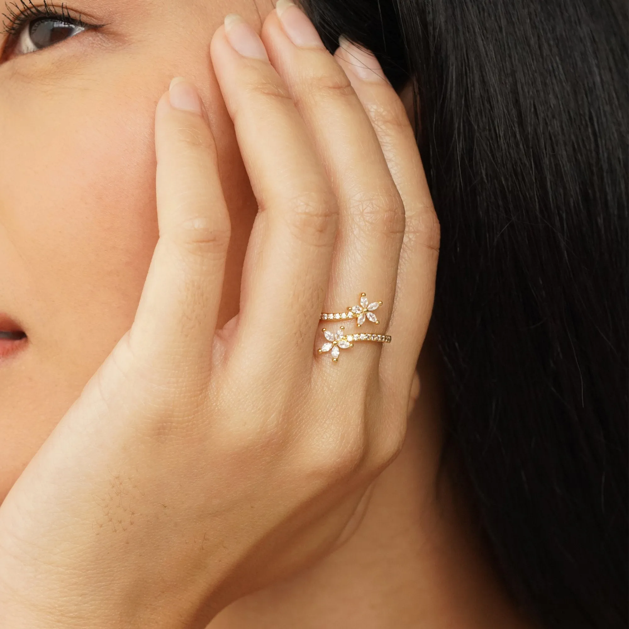 Spring Bloom Gold Crystal Ring