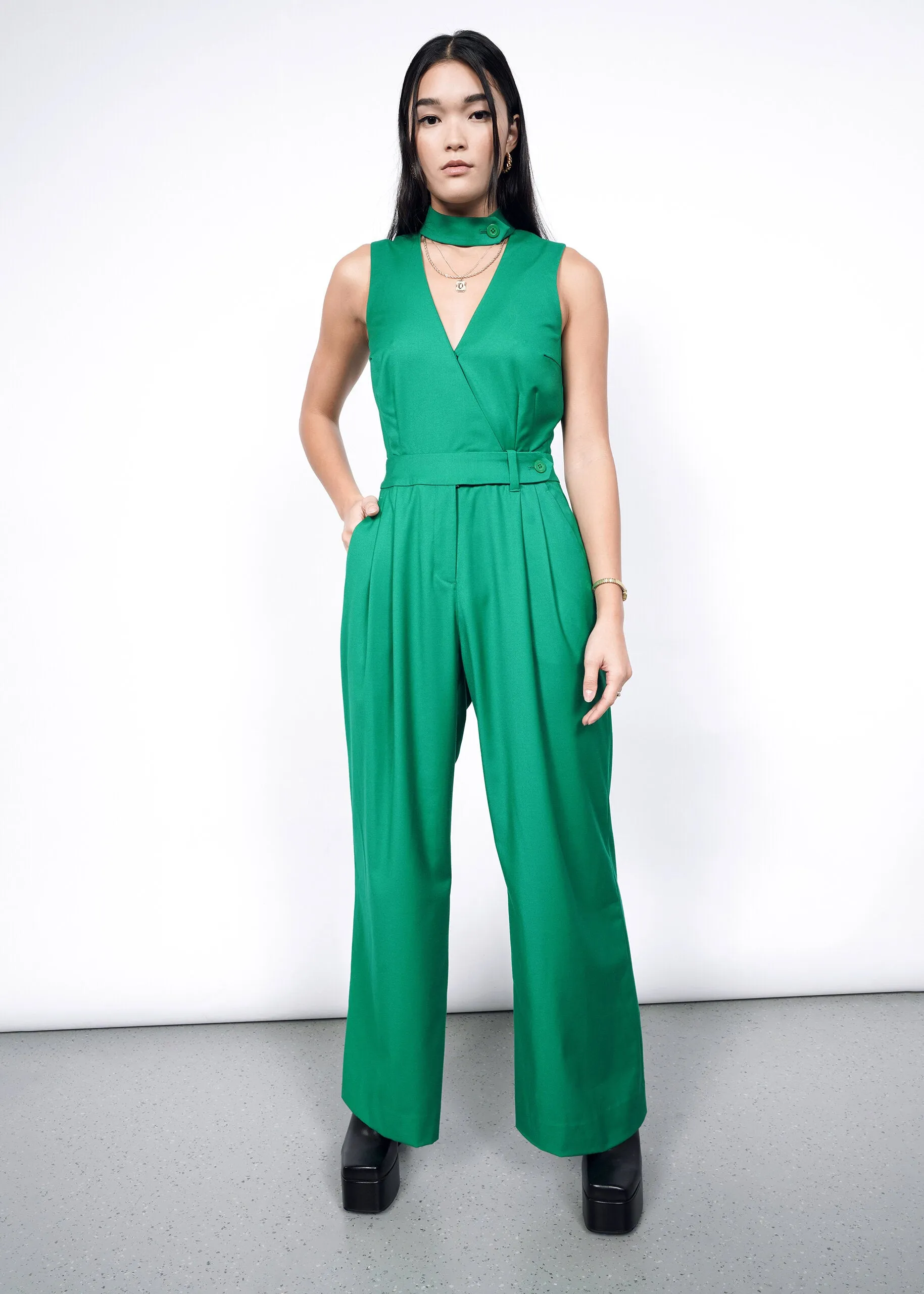 The Empower High Waisted V-Neck Jumpsuit