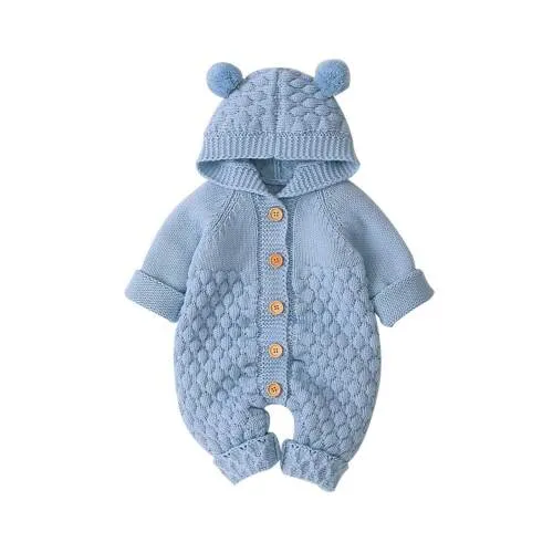 Unisex Knit Hooded Newborn Baby Romper