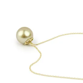 Warm Golden 11.7mm Tahitian Pearl Necklace on 14K Yellow Gold