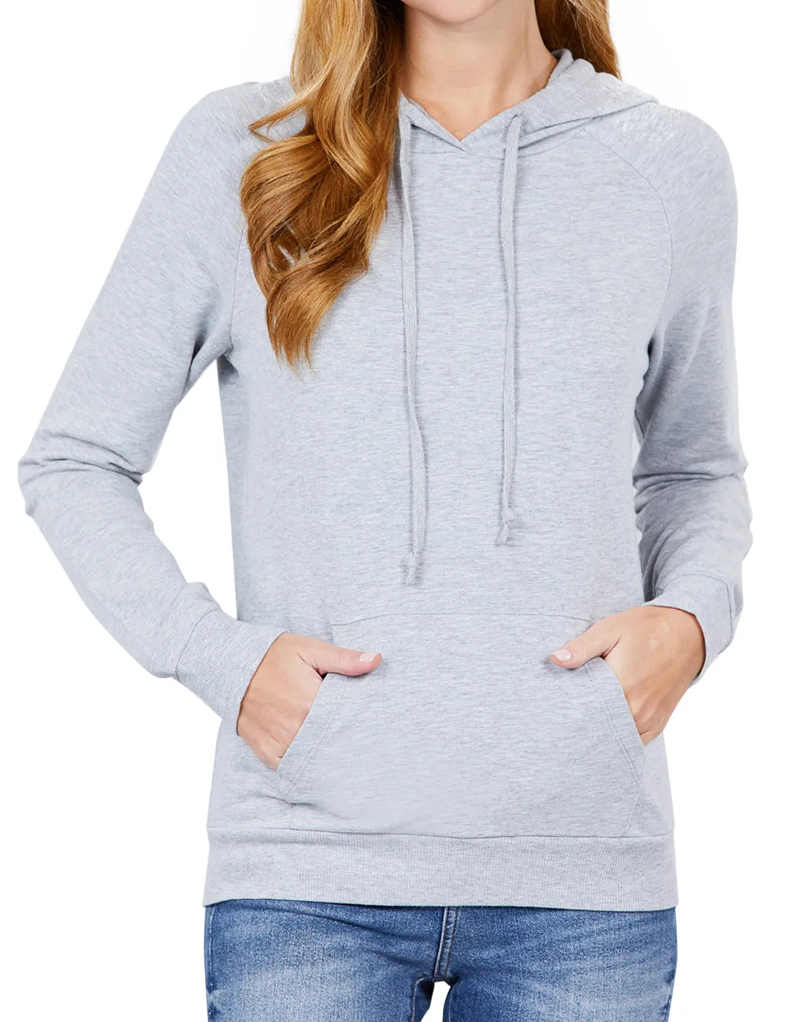 Women's Solid Casual Long Sleeve Hoodie with Kangaroo Pocket (FWH1078)