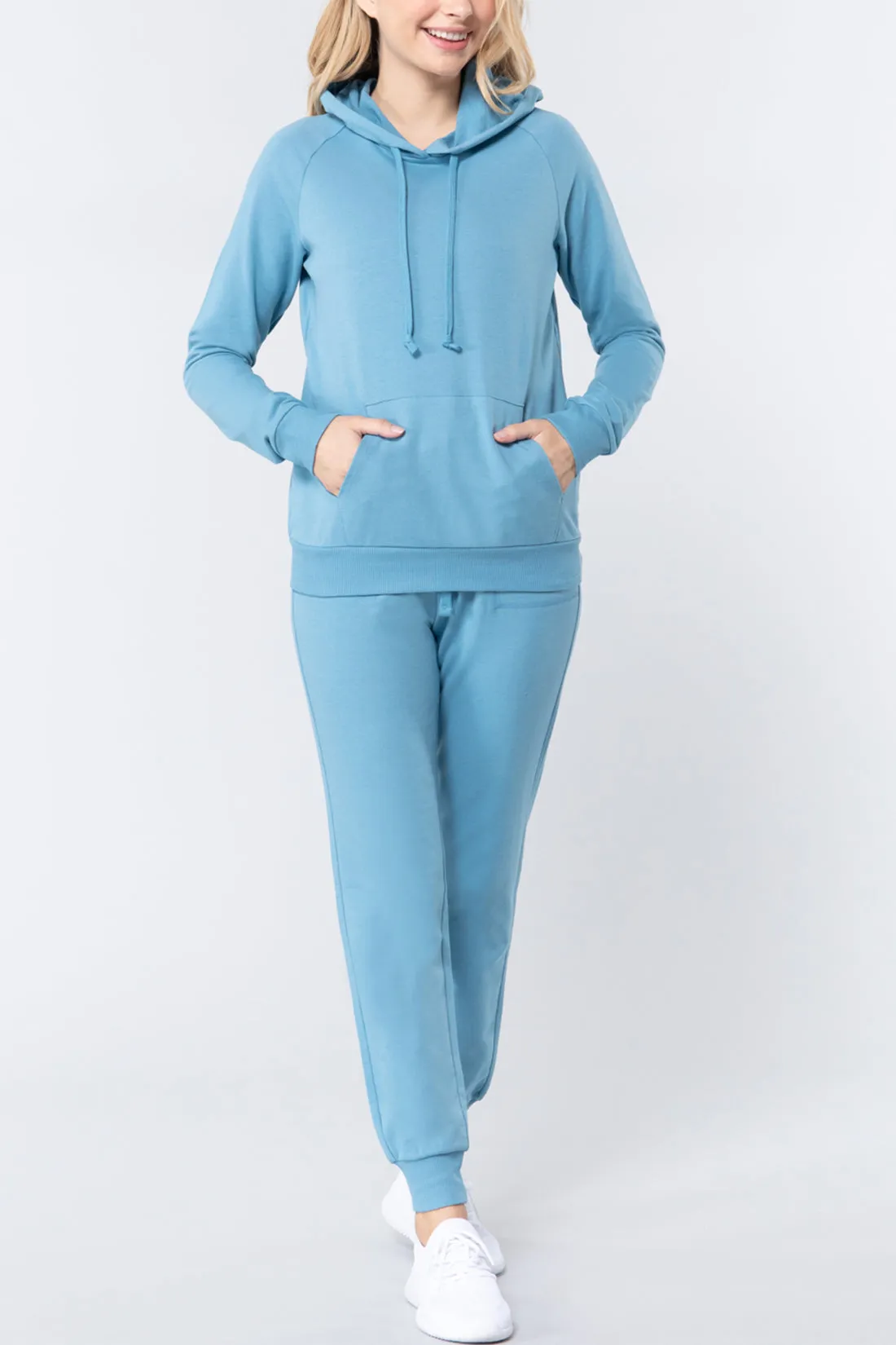 Women's Solid Casual Long Sleeve Hoodie with Kangaroo Pocket (FWH1078)