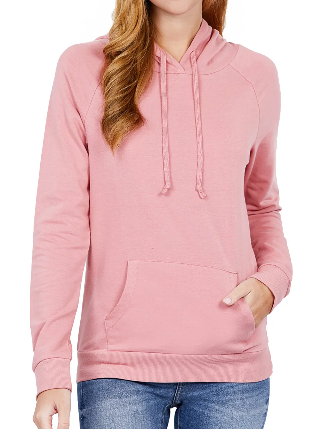 Women's Solid Casual Long Sleeve Hoodie with Kangaroo Pocket (FWH1078)